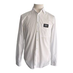 Burberry White Crisp Long Sleeve Rubber Logo Patch Shirt Size S